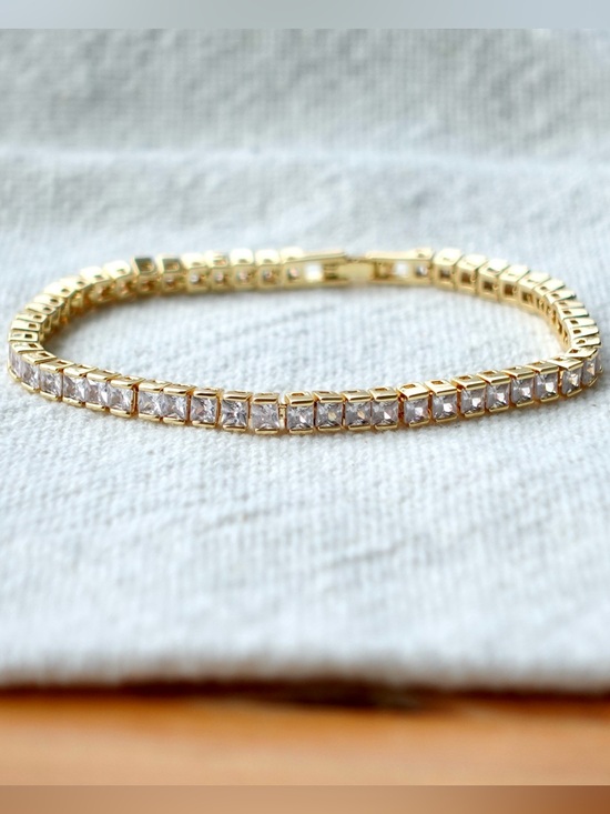 Jewelry - Gold Plated Tennis Bracelet with Clear Stones - Elegant Women’s Jewelry